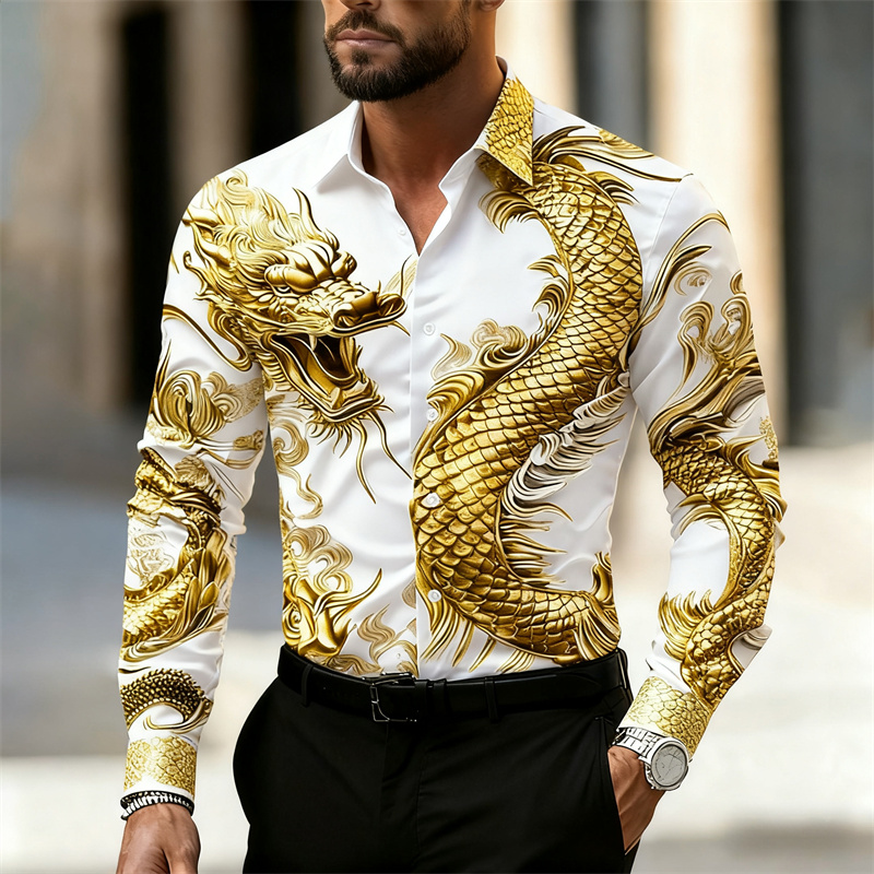 Street Fashion In Chinese - Camisa de Hombre de Manga Larga